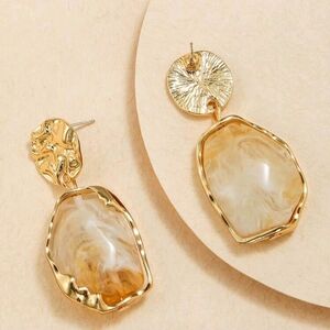 Elegant Gold and Cream Dangle Earrings